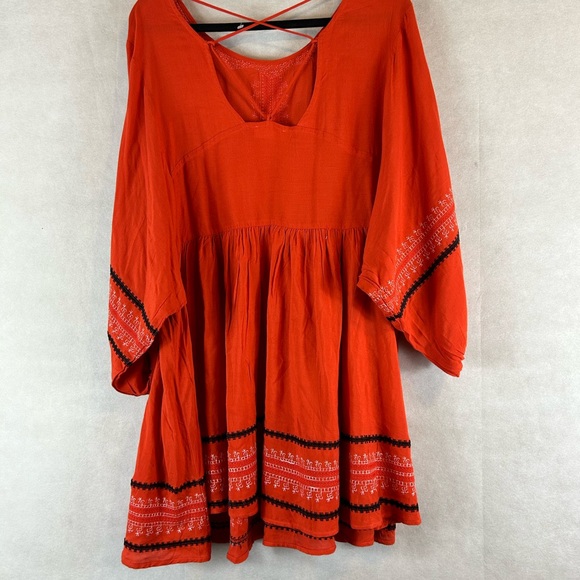 Hummingbird boho dress orange embroiled oversized size small ballon sleeve - Picture 4 of 7